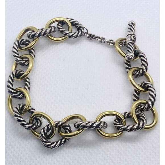 David Yurman 18K 750 925 Sterling Silver Oval Link Toggle Bracelet - Picture 1 of 12